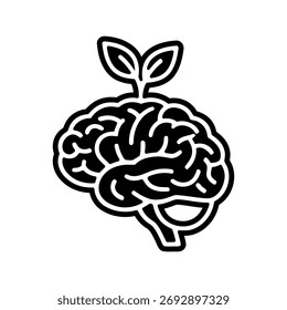 Pixelated Human Brain with Sprout Illustrating Growth Mindset on White Background