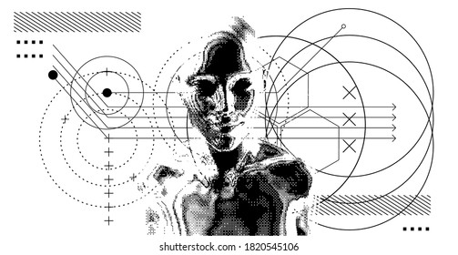 Pixelated human silhouette. Conceptual illustration of Artificial intelligence, Cryptography and Cyber Security.