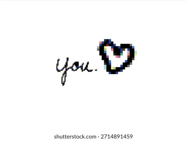 Mensaje pixelado de 'Te amo' con corazón. 8 bits. Desarrollo de juegos, App móvil. Ilustración vectorial aislada.	
