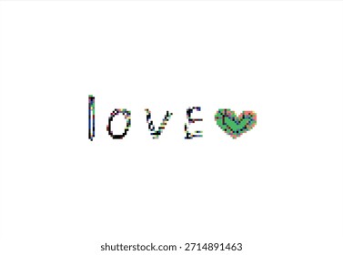 Mensaje pixelado de 'Te amo' con corazón. 8 bits. Desarrollo de juegos, App móvil. Ilustración vectorial aislada.	
