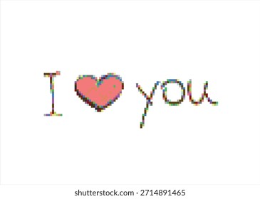Mensaje pixelado de 'Te amo' con corazón. 8 bits. Desarrollo de juegos, App móvil. Ilustración vectorial aislada.	
