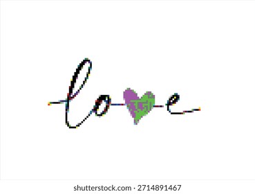 Mensaje pixelado de 'Te amo' con corazón. 8 bits. Desarrollo de juegos, App móvil. Ilustración vectorial aislada.	
