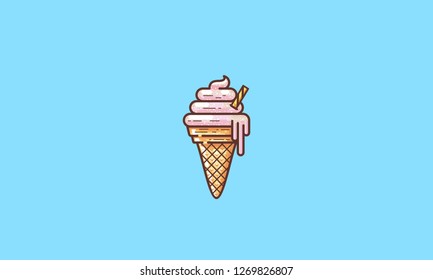 Pixelated Ice Cream Cone Vector Illustration