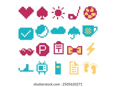 Conjunto de elementos de arte de iconos pixelados