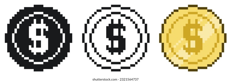 Pixelated Icon Set of Dollar Coin