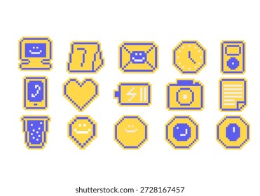 Conjunto de elementos de pegatina de icono pixelado