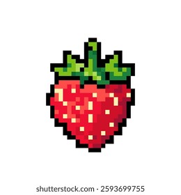 Pixelated icon strawberry. Ripe red strawberry on a white background. 8 bit strawberry sign. Arcade game symbol. Strawberry game icon.