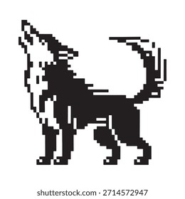 Una ilustración pixelada de un lobo aullando en una pose de perfil lateral