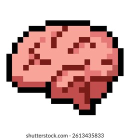 Pixelated illustration of a human brain in retro 8 bit style