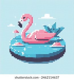 Pixelated illustration of pink flamingo. Vector pixel illustration of animal and editable design