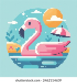 Pixelierte Illustration von rosa Flamingo. Vektorgrafik-Pixel-Illustration des tierischen und editierbaren Designs