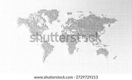 A pixelated illustration of a world map on a with a grid pattern