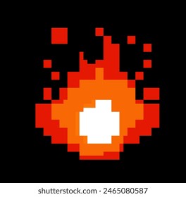 Verpixeltes Bild brennender Flammen auf dunklem Hintergrund. Spielelement im 8-Bit-Stil.