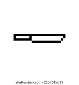 pixelated image depicts a simple, yet recognizable knife. The minimalist design consists of a rectangular blade and a handle, both outlined in bold, black pixels. 