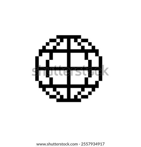 pixelated image of a earth icon. The design is minimalist with bold, black lines. The pixel art style is reminiscent of early computer interfaces.