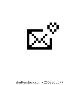 pixelated image of an envelope with a heart floating above it.represent concepts like love letter, romantic message, heartfelt communication, or connection.