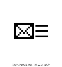 pixelated image of an envelope with three arrows pointing to the right. The design is minimalist with bold, black lines. represent concepts like email, message, sending, fast, or delivery.