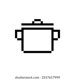 pixelated image of a pot with a lid and two handles.represent concepts like cooking, food, kitchen, meal, pot, pan, container, utensil, and kitchenware.
