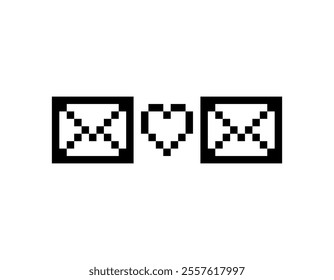 pixelated image of two envelopes with a heart in between.represent concepts like love letter, romantic message, heartfelt communication, or connection.