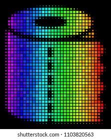 Pixelated impressive halftone toilet paper roll icon in spectral color tones with horizontal gradient on a black background.