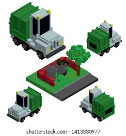 Pixelated Isometric garbage truck concept