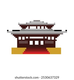 pixelated Japanese temple building icon illustration design graphic flat. A temple or shrine of Japanese traditional treasure. A hallmark of the nations long, treasured history