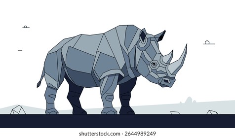 A Pixelated Journey with the Majestic Rhinoceros Through the Digital African Savanna