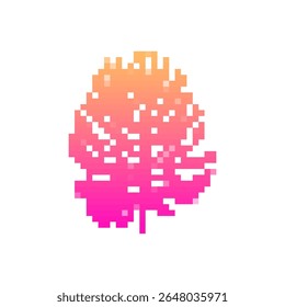 A pixelated leaf icon in vibrant pink gradient. designed in a retro 8-bit style for playful decoration.