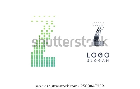 Pixelated Letter Z transitioning into scattered pixels with gradient colors creating modern, digital effect like equalizer. Abstract logo for tech software and digital media. Vector illustration.