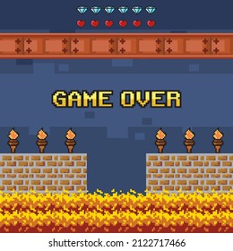 pixelated level video game with fire
