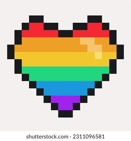 Pixelated LGBT Pride Rainbow Heart Icon, Isolated