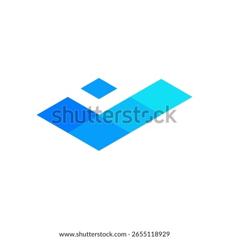 A pixelated, light blue logo forming a stylized checkmark or an abstract letter 'J', conveying precision and digital accuracy
