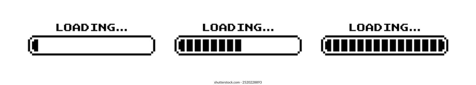 Ícone de barra de carregamento com pixels. Símbolo do indicador de progresso