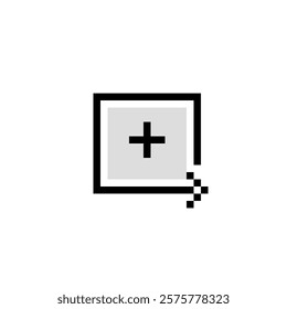 pixelated logo featuring a plus sign inside a box. The pixelated design gives the logo a retro, digital feel, evoking nostalgia for early computer graphics