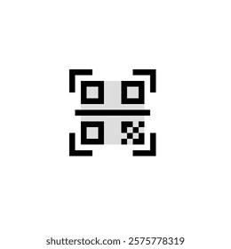 pixelated logo featuring a QR code