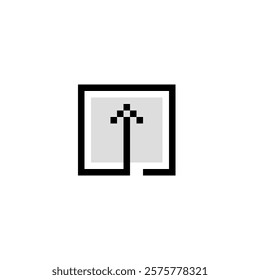 pixelated logo featuring an upward arrow inside a box.