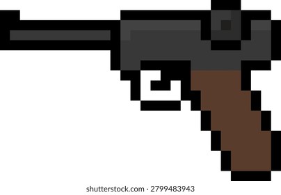 Pixelated Luger P08 Pistol Side View in Retro Game Style