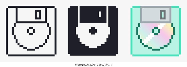 Pixelated Magnetic Optical Disk Icon Set, Retro Style