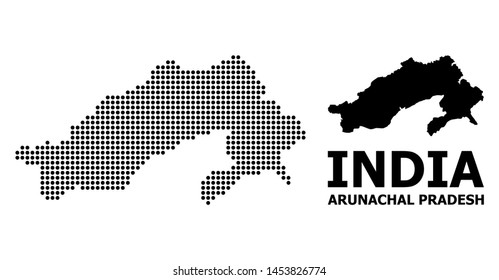 Pixelated map of Arunachal Pradesh State composition and solid illustration. Vector map of Arunachal Pradesh State composition of spheric items on a white background.