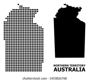 Pixelated map of Australian Northern Territory composition and solid illustration. Vector map of Australian Northern Territory composition of circle points on a white background.