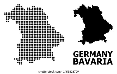 Pixelated map of Bavaria State composition and solid illustration. Vector map of Bavaria State composition of circle dots on a white background.