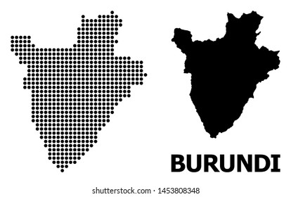 Pixelated map of Burundi composition and solid illustration. Vector map of Burundi composition of round spots on a white background. Abstract flat geographic plan for education templates.