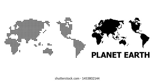 Pixelated map of Earth composition and solid illustration. Vector map of Earth composition of circle pixels on a white background. Abstract flat geographic plan for educational illustrations.