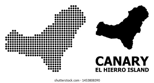 Pixelated map of El Hierro Island composition and solid illustration. Vector map of El Hierro Island composition of sphere items on a white background.