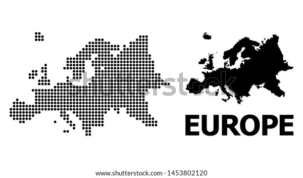 ヨーロッパの構図と実線イラストのピクセル化した地図 白い背景にヨーロッパの球のドットの組み合わせのベクター画像マップ 教育イラスト 用の抽象的なフラットジオグラフィックスキーム のベクター画像素材 ロイヤリティフリー