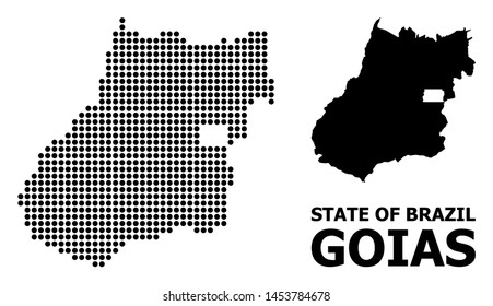 Pixelated map of Goias State composition and solid illustration. Vector map of Goias State composition of spheric elements on a white background. Abstract flat territorial plan for education purposes.