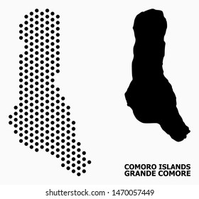 Pixelated map of Grande Comore Island composition and solid illustration. Vector map of Grande Comore Island composition of spheric items with hexagonal periodic pattern on a white background.