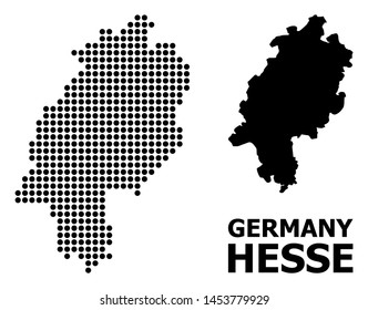 Pixelated map of Hesse State composition and solid illustration. Vector map of Hesse State composition of round dots on a white background. Abstract flat territory scheme for education templates.