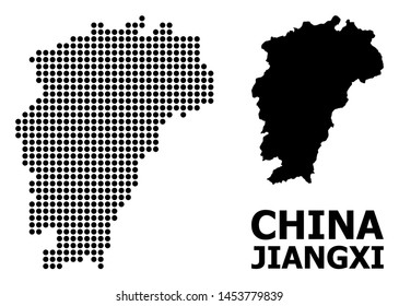 Pixelated Map of Jiangxi Province composition and solid illustration. Vector Map of Jiangxi Province composition of circle pixels on a white background.