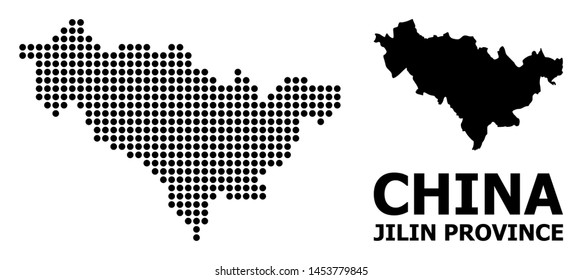Pixelated map of Jilin Province composition and solid illustration. Vector map of Jilin Province composition of circle elements on a white background.